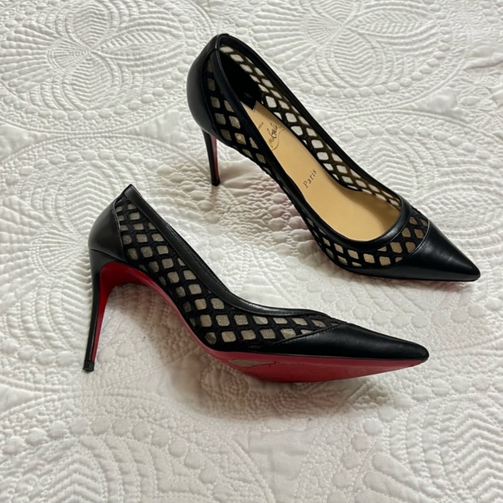 CHRISTIAN LOUBOUTIN Garavatini Tulle Arlequin 85 Black Pump Heel Leather 37